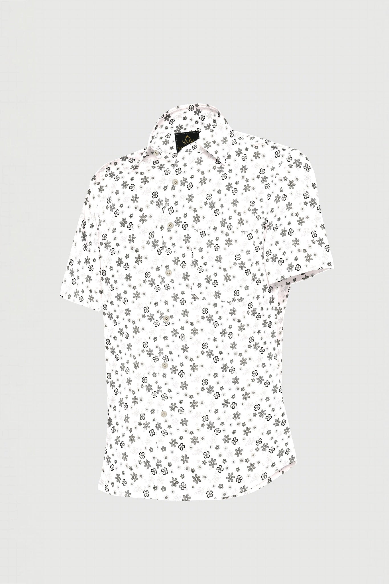 Kollercut-White and Jade Black with Jasmine and Pansy Flower Printed Premium Egyptian Giza Cotton Shirt