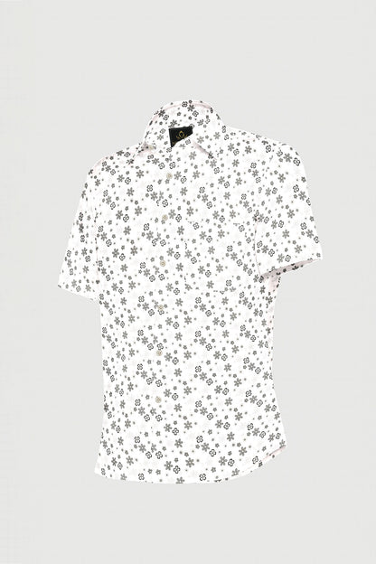 Kollercut-White and Jade Black with Jasmine and Pansy Flower Printed Premium Egyptian Giza Cotton Shirt