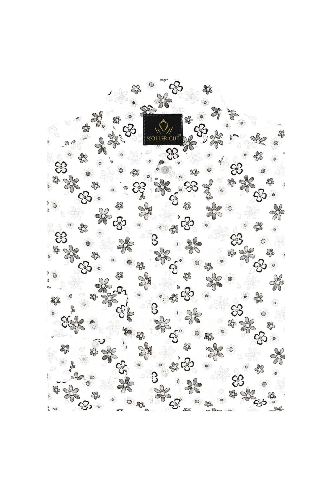 Kollercut-White and Jade Black with Jasmine and Pansy Flower Printed Premium Egyptian Giza Cotton Shirt