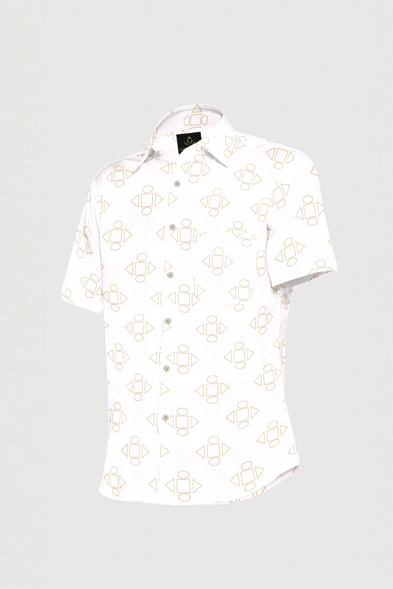 Bright White and Latte Brown Geometric Pattern Printed Premium Egyptian Giza Cotton Shirt Buy Plus size Cotton Shirt In India 