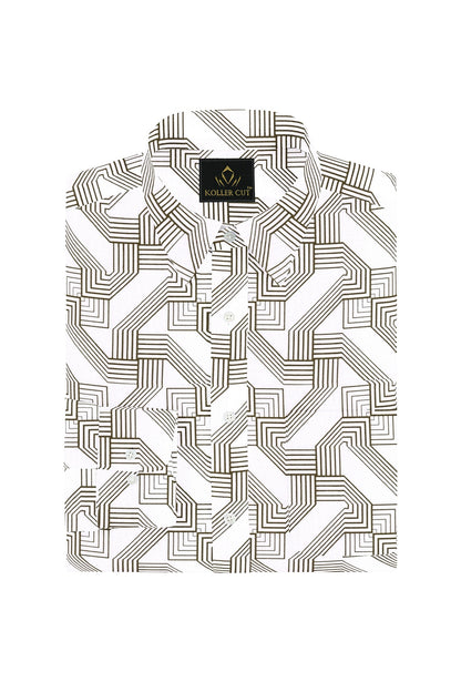 White with Olive Green Labyrinth Pattern Printed Cotton Shirt Lable by Rahul Singh 