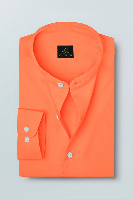 Persimmon Orange Mandarin Collar Giza Cotton Shirt