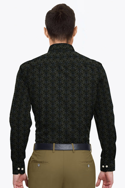 Jade Black with Calliste Green and Opal Gray Printed Premium Giza Cotton Shirt -Best Printed Shirts in India