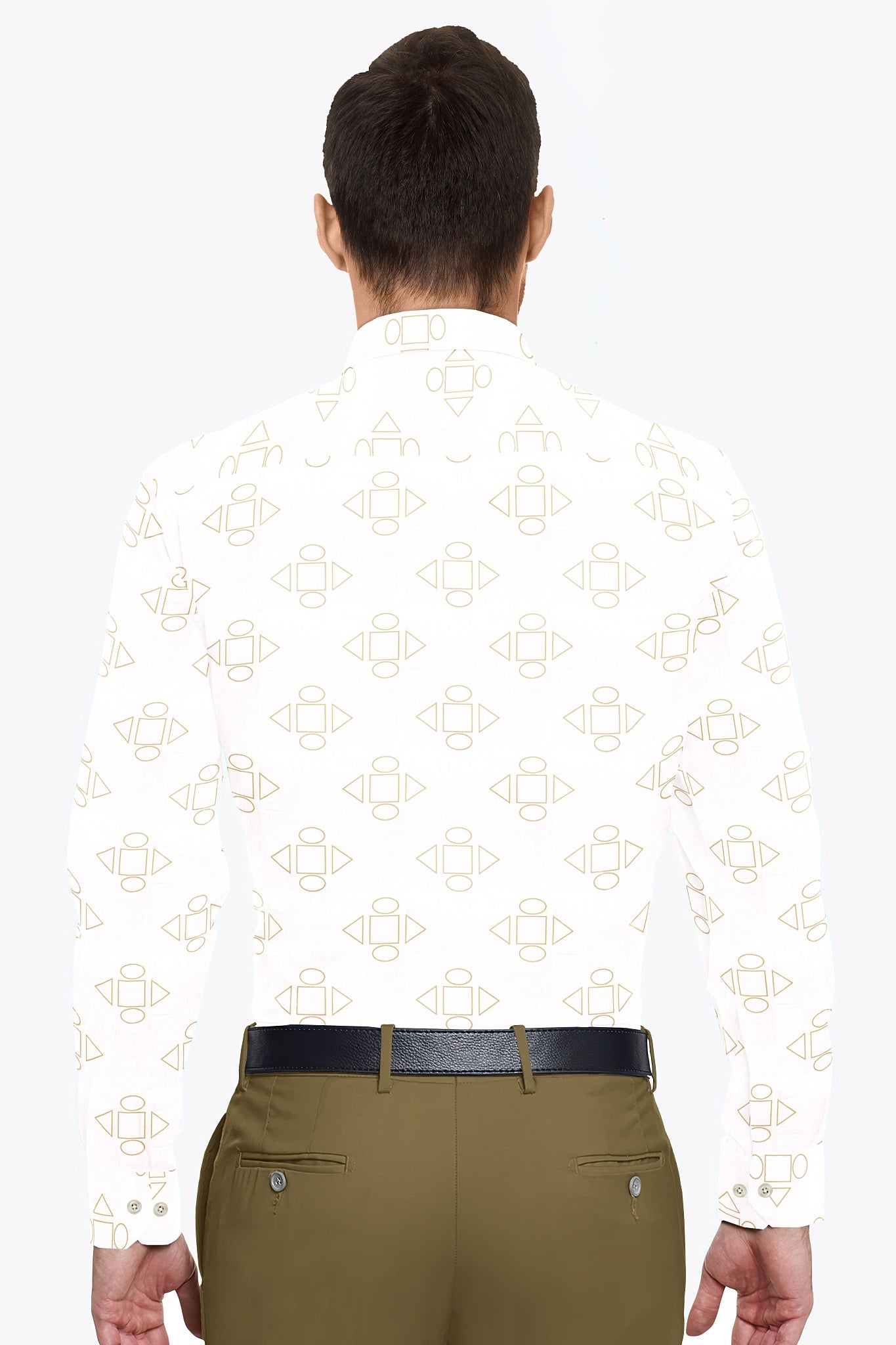 Bright White and Latte Brown Geometric Pattern Printed Premium Egyptian Giza Cotton Shirt Buy Plus size Cotton Shirt In India 