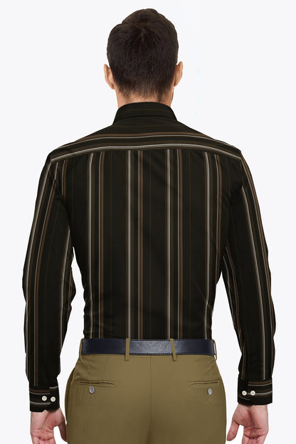Coffee Brown and Chestnut Brown Stripes Cotton Shirt
