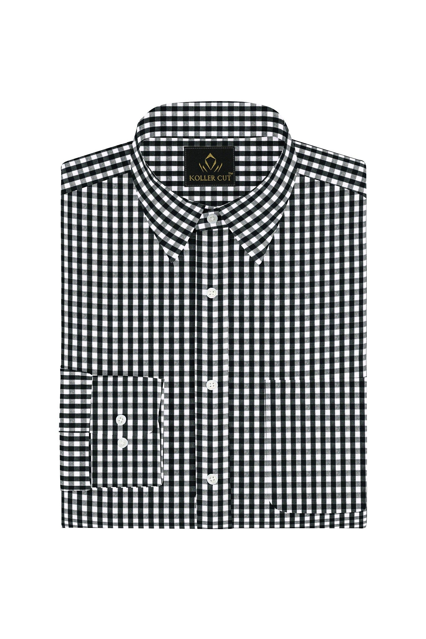 Kollercut-Obsidian Black and White Gingham Checks Cotton Shirt- Best Formal Shirt in India 