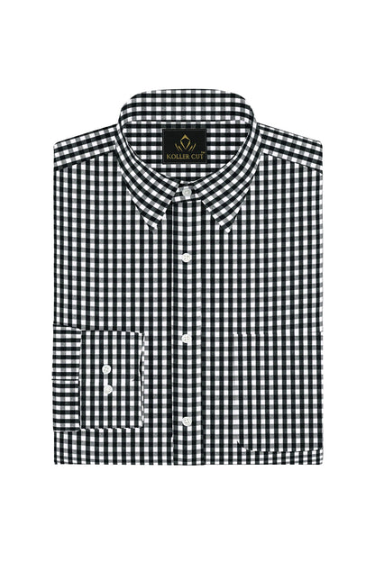 Kollercut-Obsidian Black and White Gingham Checks Cotton Shirt- Best Formal Shirt in India 