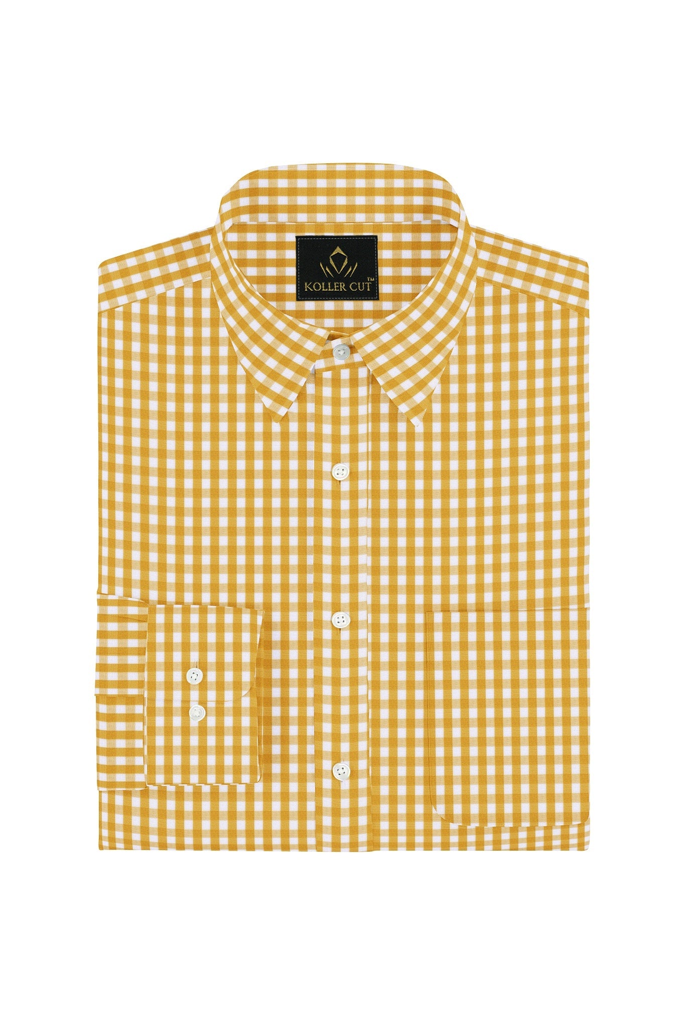 Kollercut-White with Apricot Orange Gingham Checks Cotton Shirt-Premium Formal Shirts