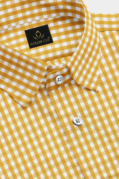 Kollercut-White with Apricot Orange Gingham Checks Cotton Shirt-Premium Formal Shirts