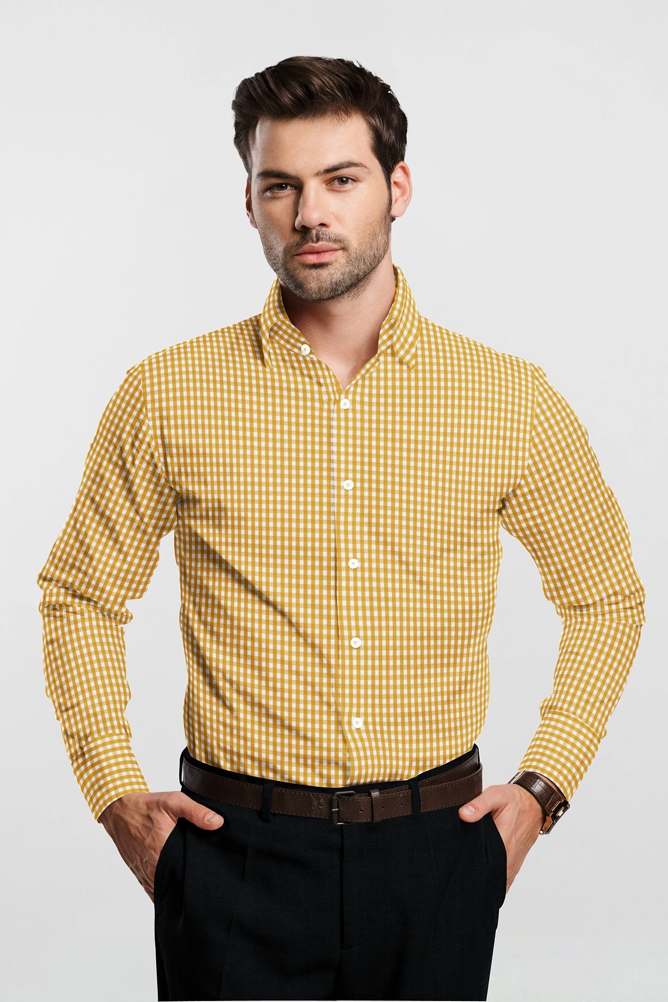 Kollercut-White with Apricot Orange Gingham Checks Cotton Shirt-Premium Formal Shirts