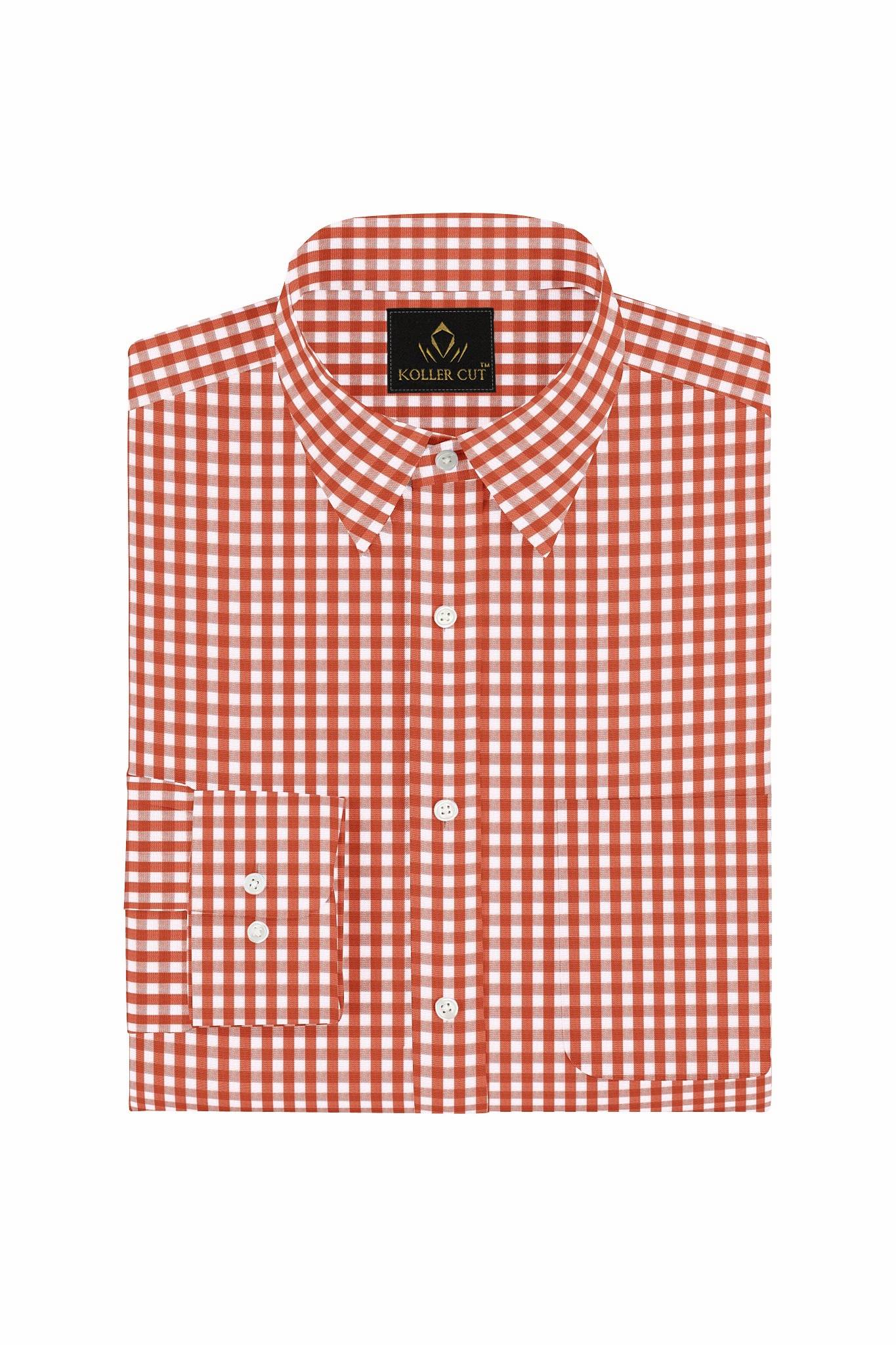White and Royal Poinciana Red Gingham Checks Premium Cotton Shirt - Premium Cotton Formal Checks Shirts in India - Buy Contrast Stitch Shirt in Mumbai