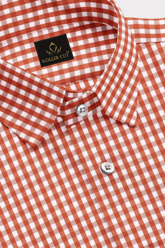 White and Royal Poinciana Red Gingham Checks Premium Cotton Shirt - Premium Cotton Formal Checks Shirts in India - Buy Contrast Stitch Shirt in Mumbai