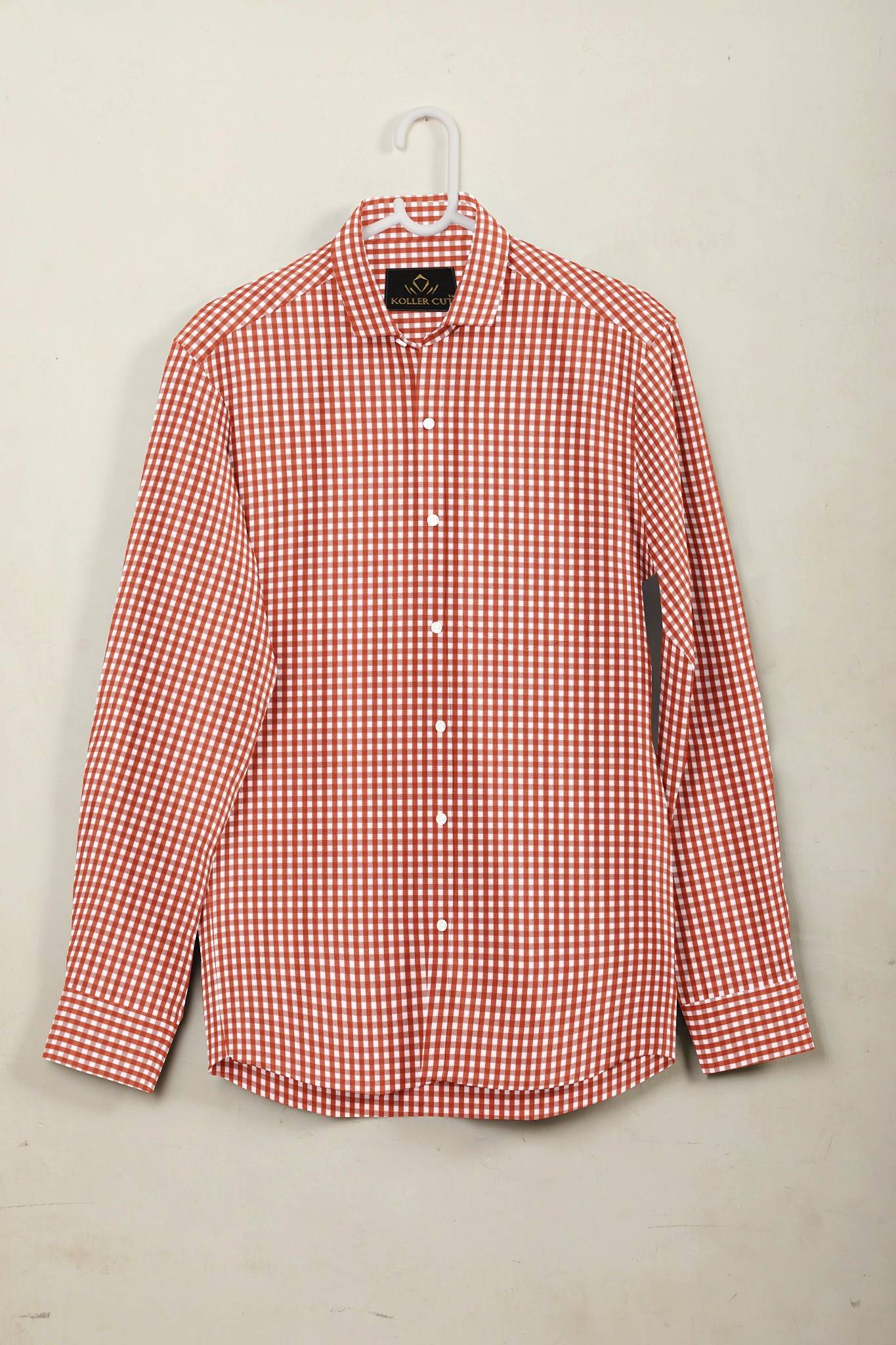 White and Royal Poinciana Red Gingham Checks Premium Cotton Shirt - Premium Cotton Formal Checks Shirts in India - Buy Contrast Stitch Shirt in Mumbai