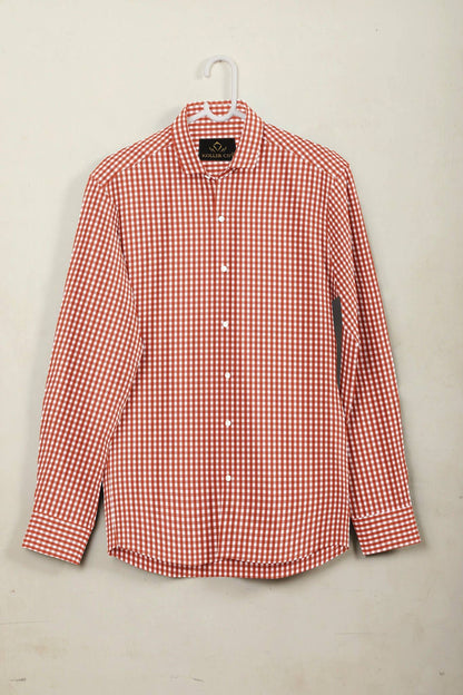 White and Royal Poinciana Red Gingham Checks Premium Cotton Shirt - Premium Cotton Formal Checks Shirts in India - Buy Contrast Stitch Shirt in Mumbai