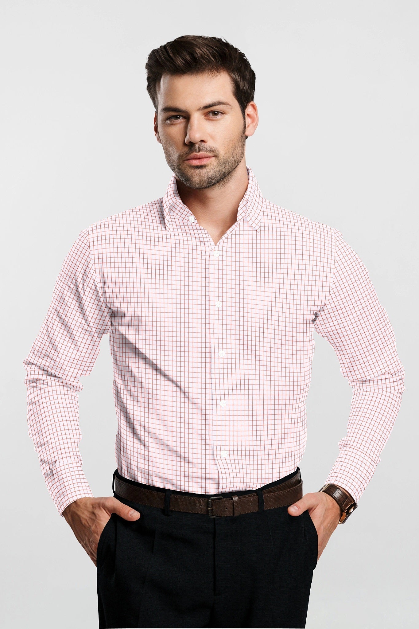 White with Nasturtium Orange Checks Cotton Shirt Plus Size Shirts in India