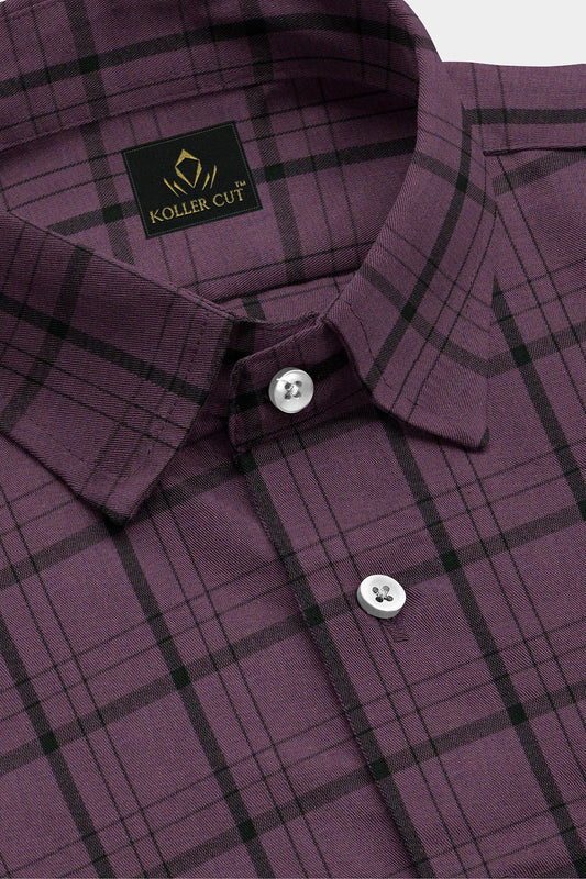 Prune Purple and Black Check Premium Cotton Shirt Plus size Giza Cotton Shirt in India