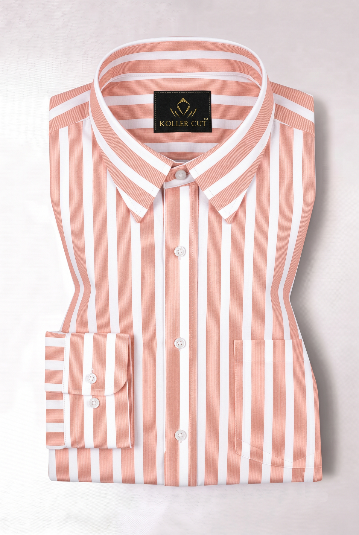White with Salmon Pink Stripes Cotton Shirt