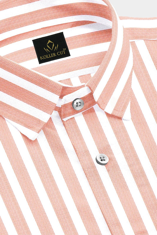 White with Salmon Pink Stripes Cotton Shirt Buy Plus size Stripes Shirt in India