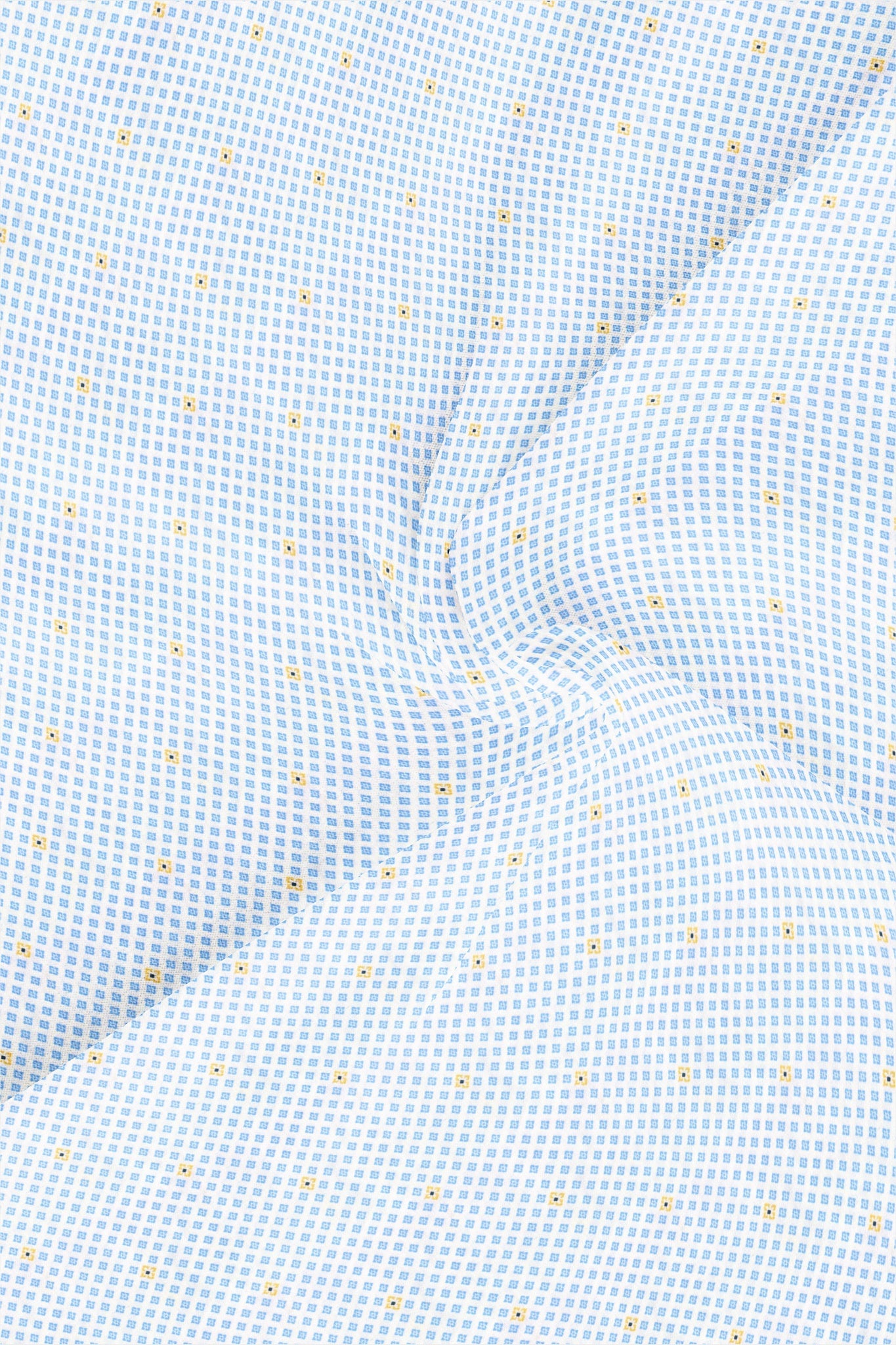 White with Sky-blue and Golden Diamond Printed Men's Cotton Shirt