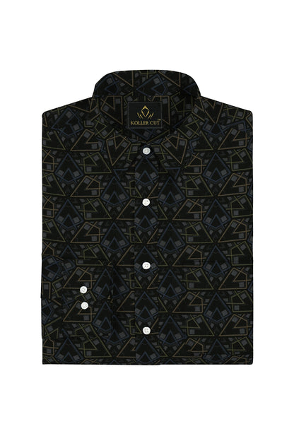Jade Black with Calliste Green and Opal Gray Printed Premium Giza Cotton Shirt -Best Printed Shirts in India