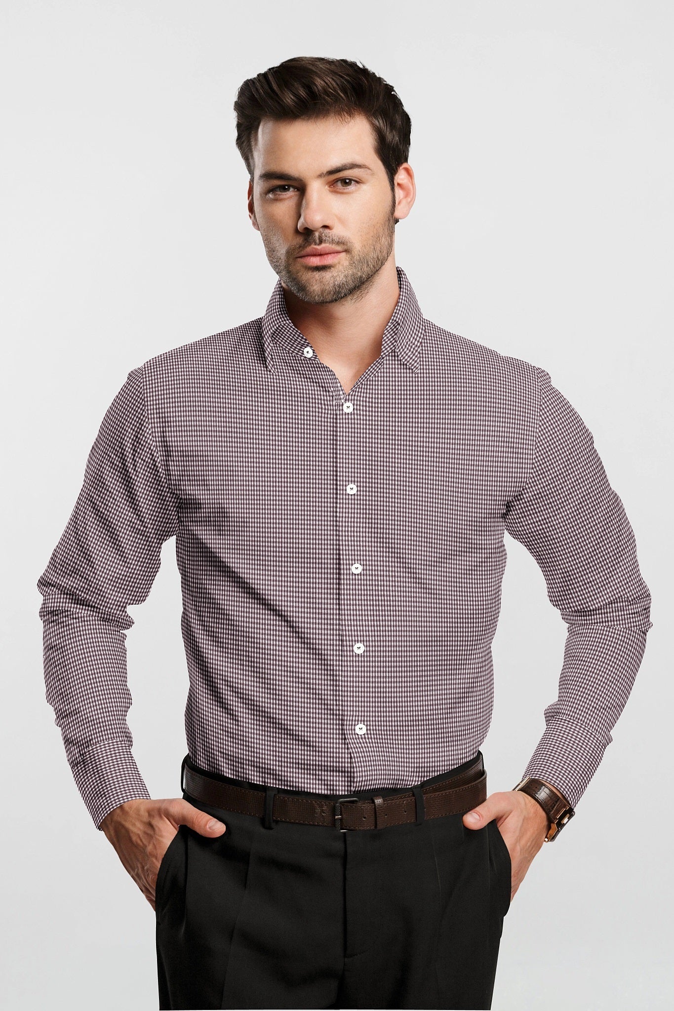White and Russet Brown Checks Cotton Shirt-Plus size shirt in India