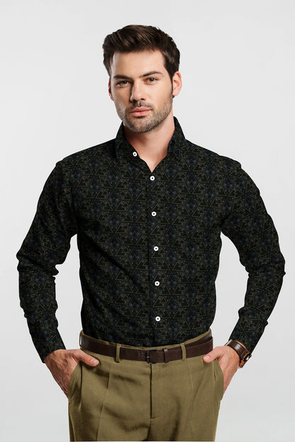 Jade Black with Calliste Green and Opal Gray Printed Premium Giza Cotton Shirt -Best Printed Shirts in India