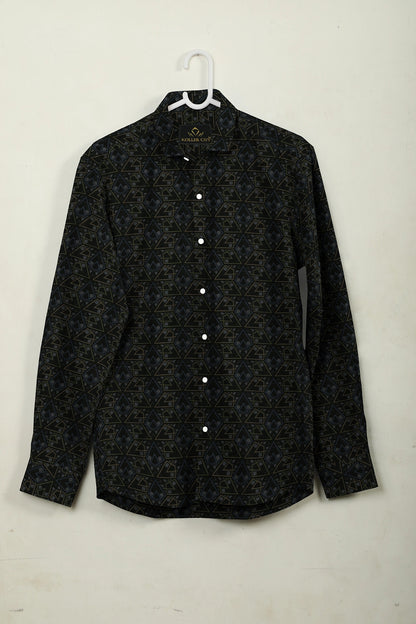 Jade Black with Calliste Green and Opal Gray Printed Premium Giza Cotton Shirt -Best Printed Shirts in India
