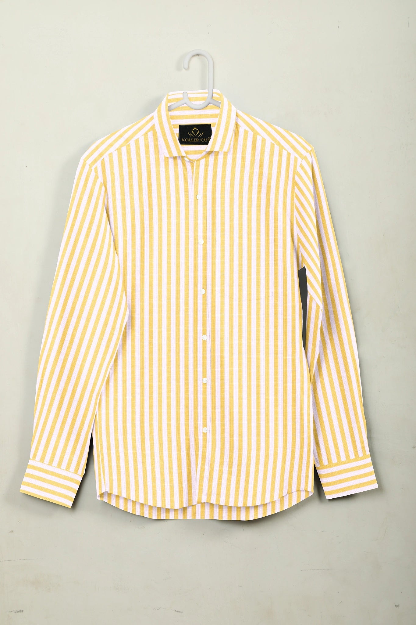 White and Canary Yellow Candy Stripes Cotton Linen Shirt- Plus size shirt in India