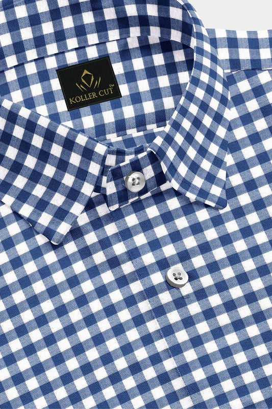 White and Galaxy Blue Gingham Checks Cotton Shirt Formal Cotton Shirts in India - Buy Stitch Shirt in Mumbai