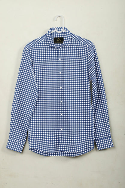 White and Galaxy Blue Gingham Checks Cotton Shirt Formal Cotton Shirts in India - Buy Stitch Shirt in Mumbai