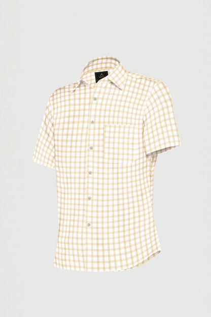White and Wheat Brown Checks Cotton Shirt-Plus Size Shirt in India