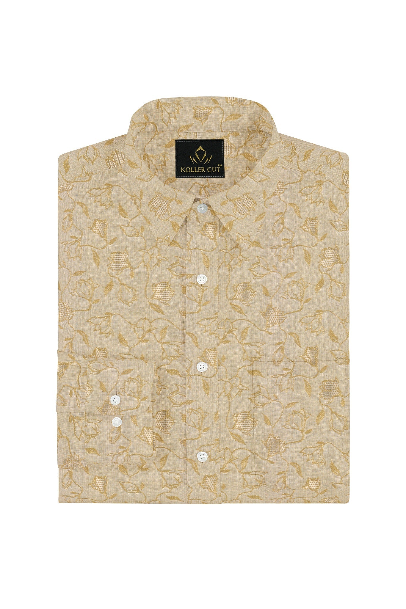 Beige and Biscotti Cream Rose Flower Jacquard Print Giza Cotton Shirt Plus size Printed Shirt in India