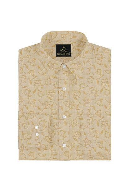Beige and Biscotti Cream Rose Flower Jacquard Print Giza Cotton Shirt Plus size Printed Shirt in India