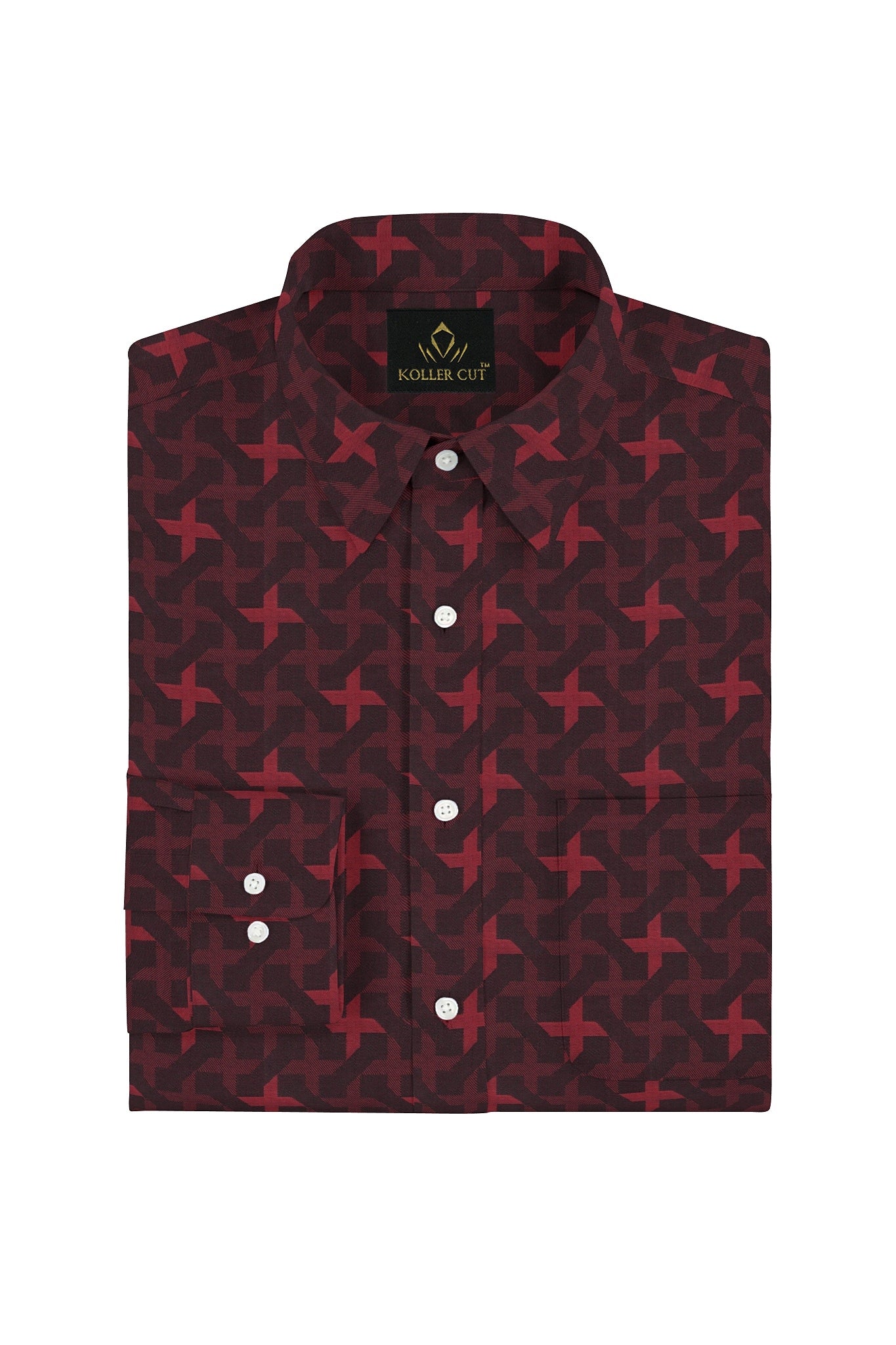 Rococo Red and Jet Black Ninja Shuriken Jacquard Print Egyptian Giza Cotton Shirt