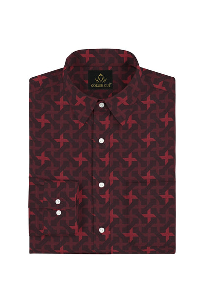 Rococo Red and Jet Black Ninja Shuriken Jacquard Print Egyptian Giza Cotton Shirt
