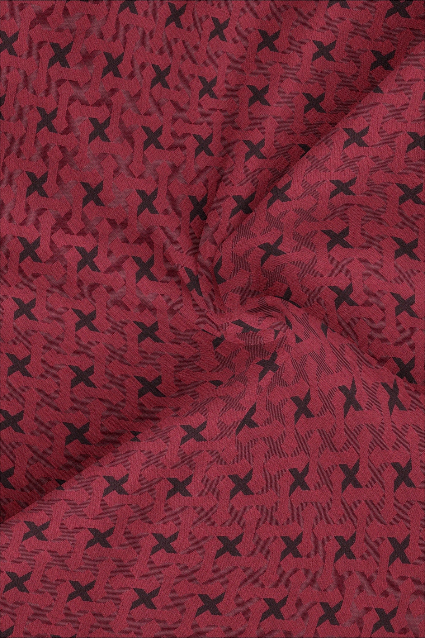 Rococo Red and Jet Black Ninja Shuriken Jacquard Print Egyptian Giza Cotton Shirt- Best Partywear Formal Shirts in India