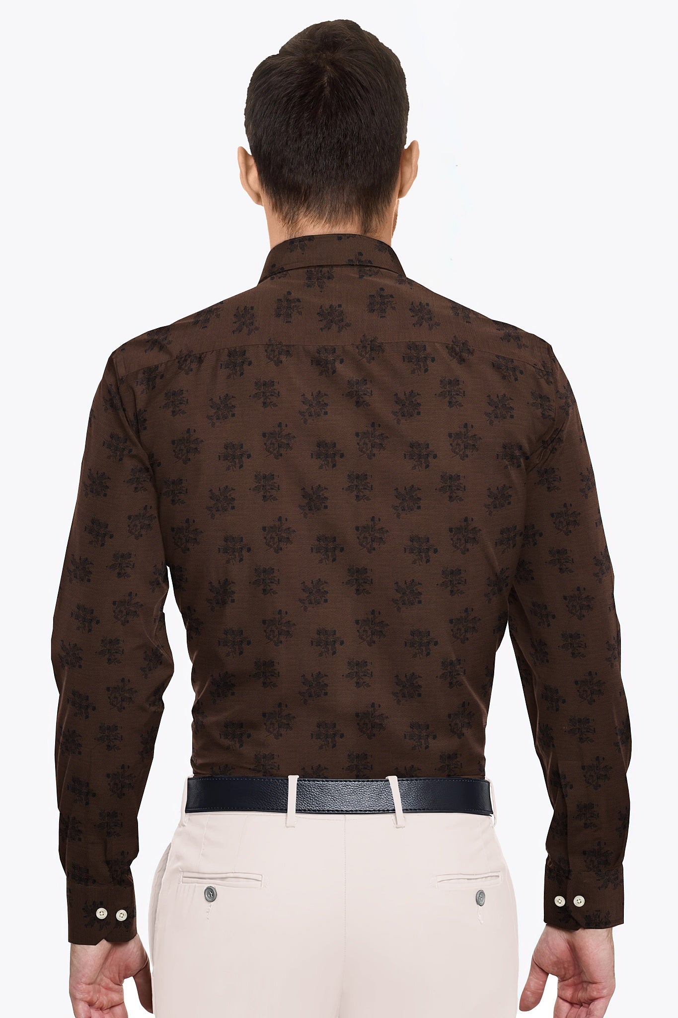 Umber Brown and Black Flower Jacquard Print Egyptian Giza Cotton Shirt- Plus size Cotton Shirt in India