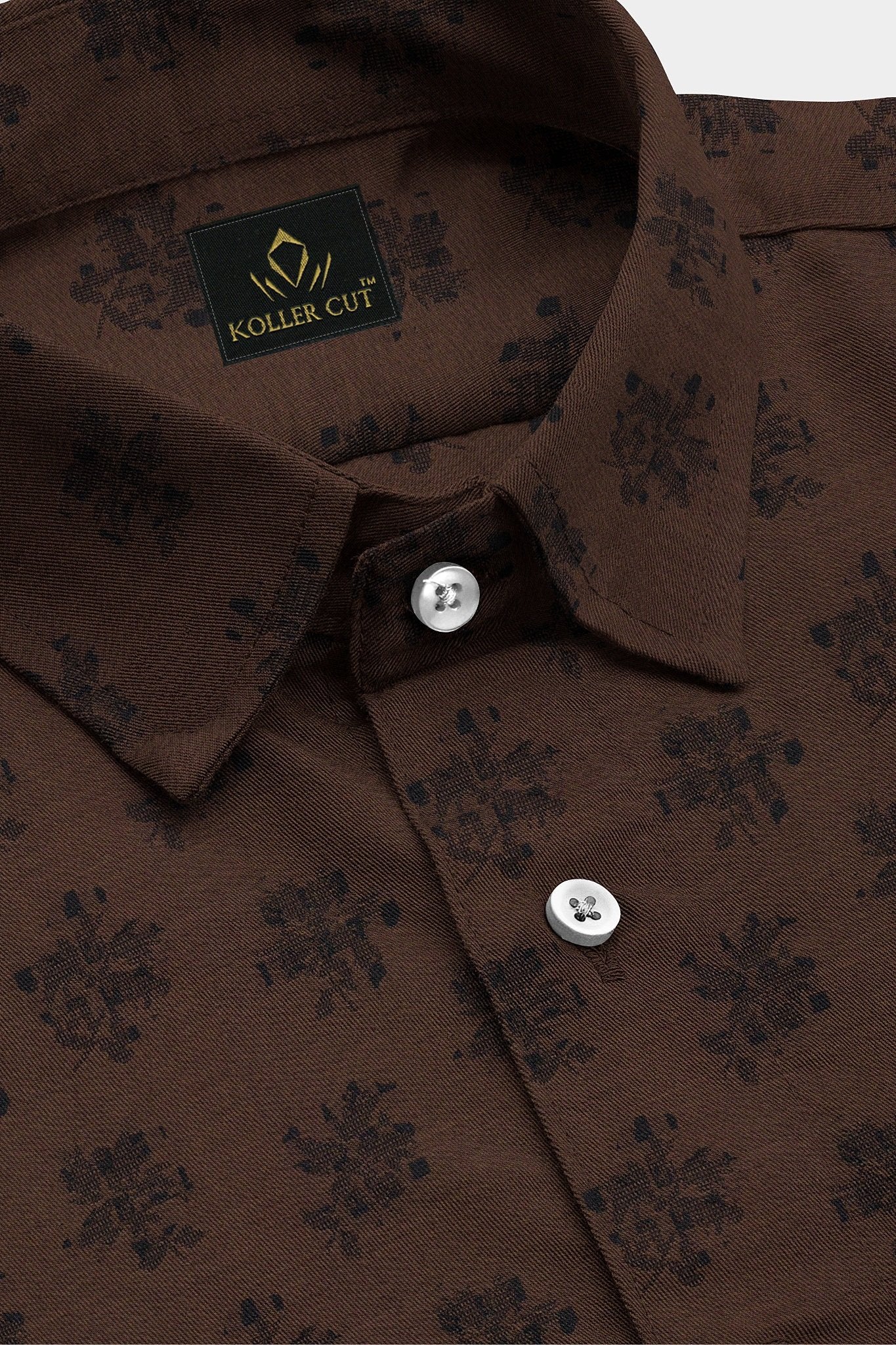 Umber Brown and Black Flower Jacquard Print Egyptian Giza Cotton Shirt- Plus size Cotton Shirt in India