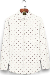 Pearl White with Cinnamon Brown Swirl Round Printed Cotton Shirt