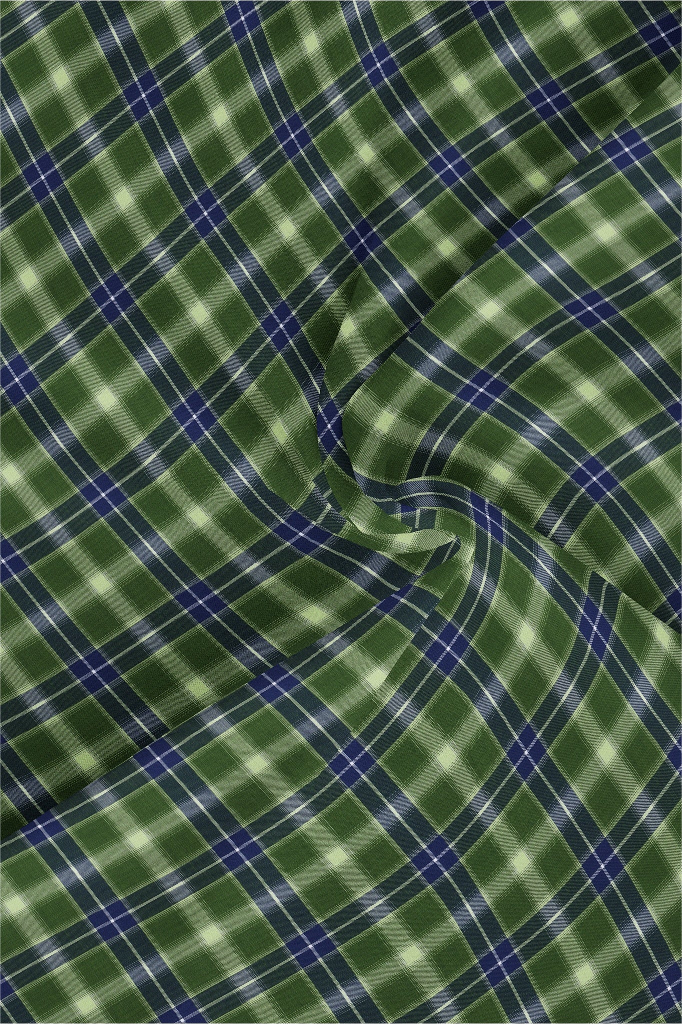 Cactus Green with Lapis Blue and White Checks Cotton Shirt