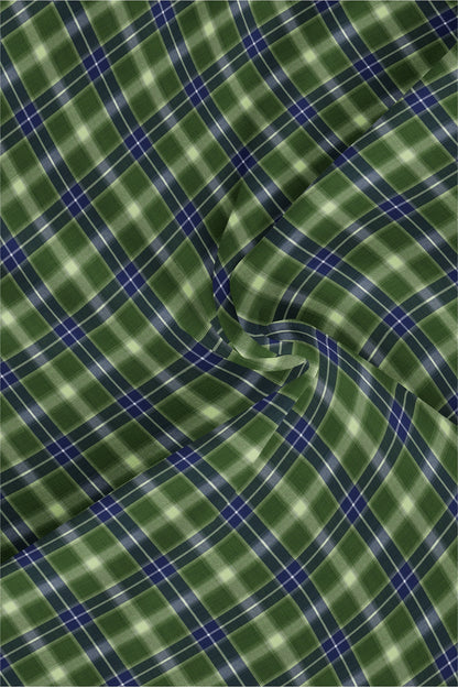 Cactus Green with Lapis Blue and White Checks Cotton Shirt