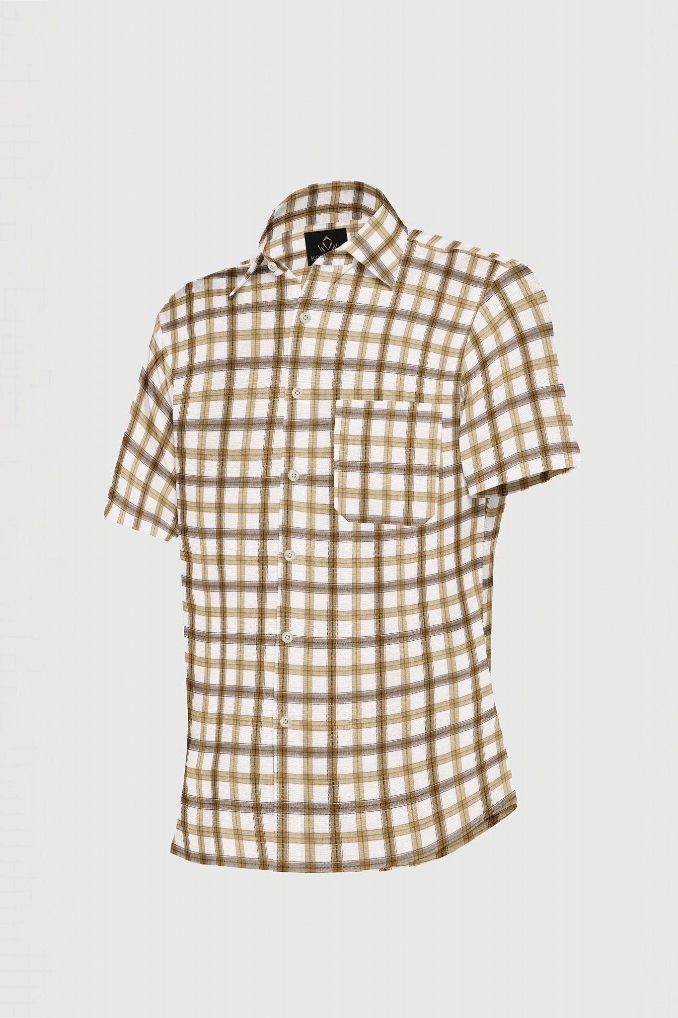 White and Biscotti Brown Checks Cotton Linen Shirt