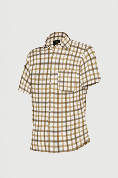 White and Biscotti Brown Checks Cotton Linen Shirt