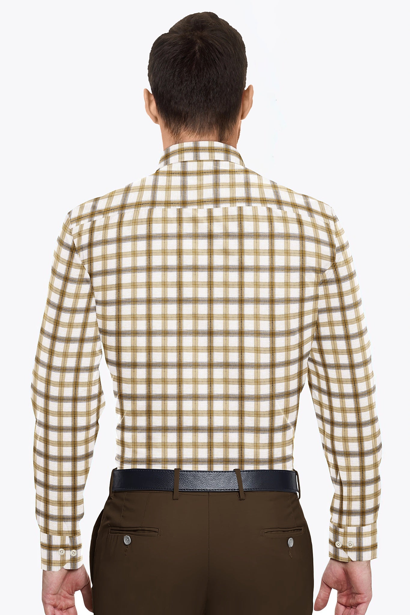 White and Biscotti Brown Checks Cotton Linen Shirt