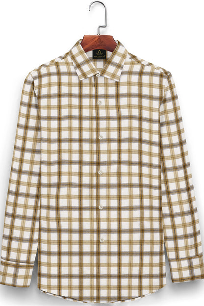 White and Biscotti Brown Checks Cotton Linen Shirt