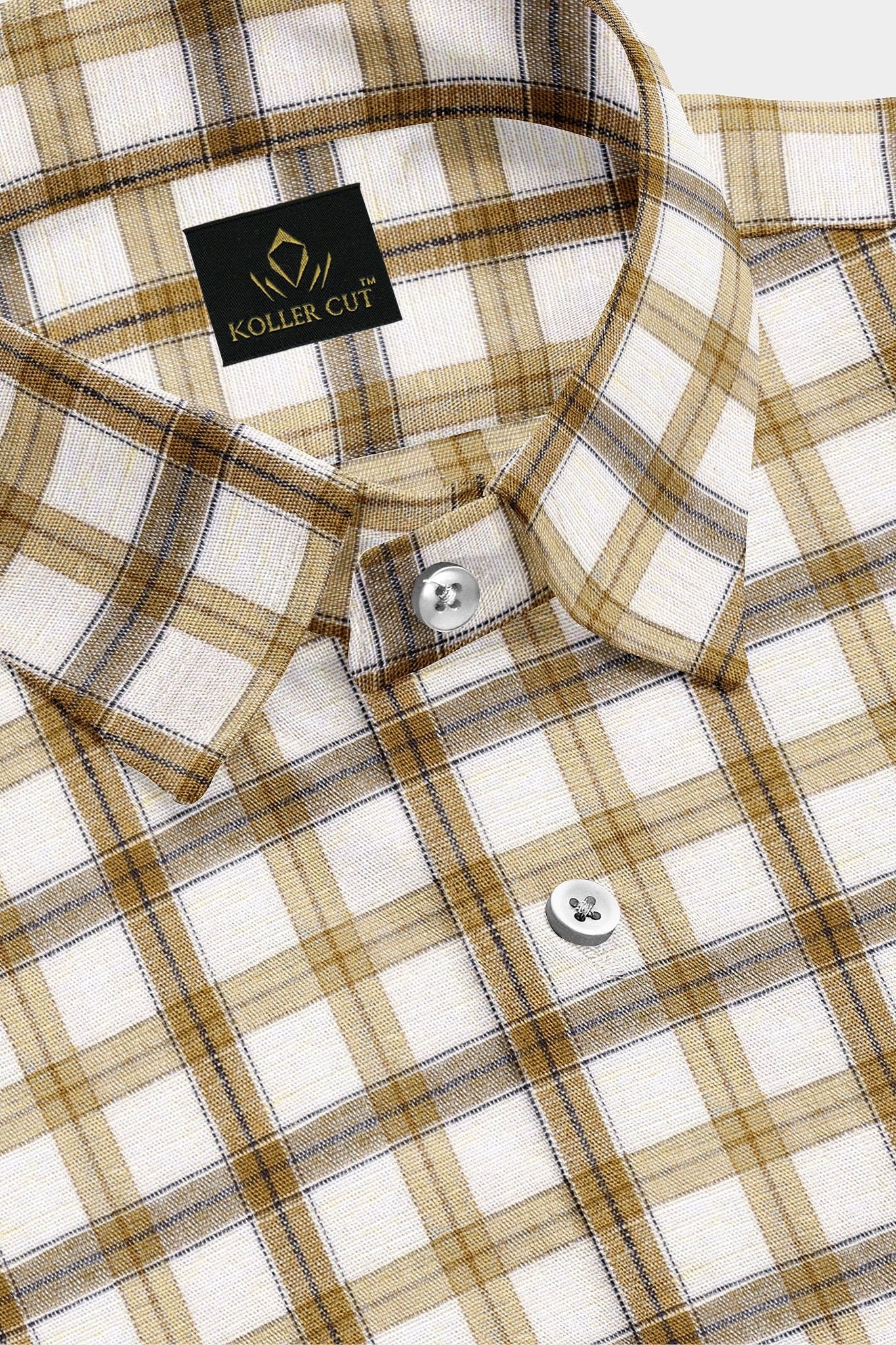 White and Biscotti Brown Checks Cotton Linen Shirt
