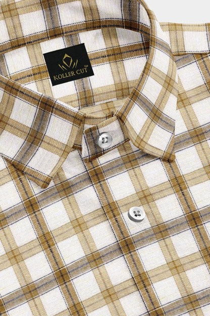 White and Biscotti Brown Checks Cotton Linen Shirt