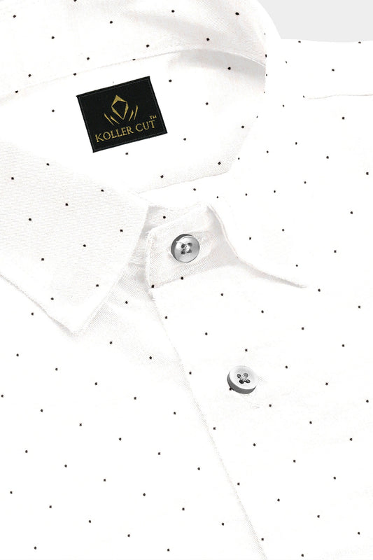 White with Black Dot Printed Cotton Shirt Premium Formal Cotton Shirt in India