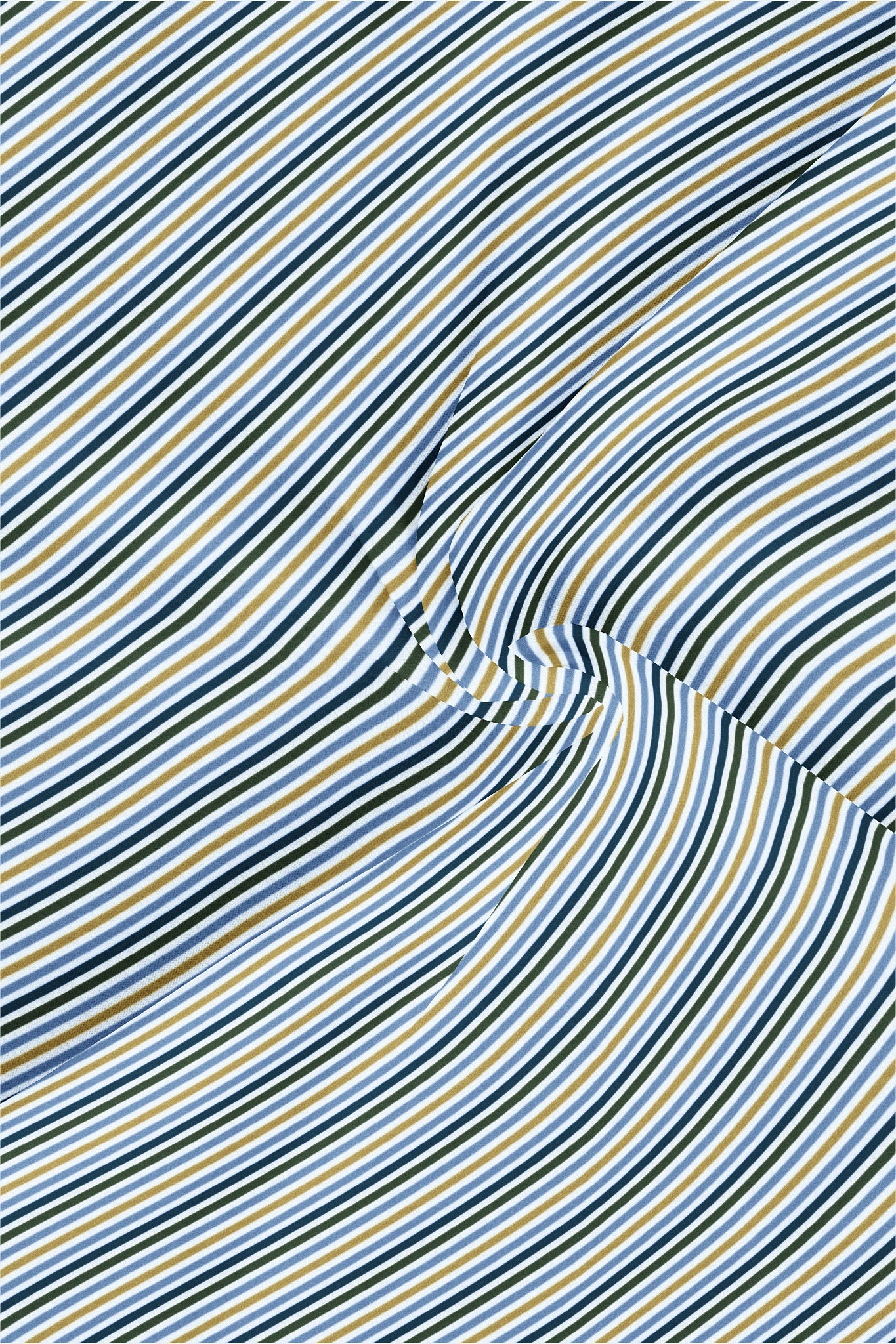 White with Lichen Blue and Lemon Yellow Multicolored Stripes Cotton Shirt