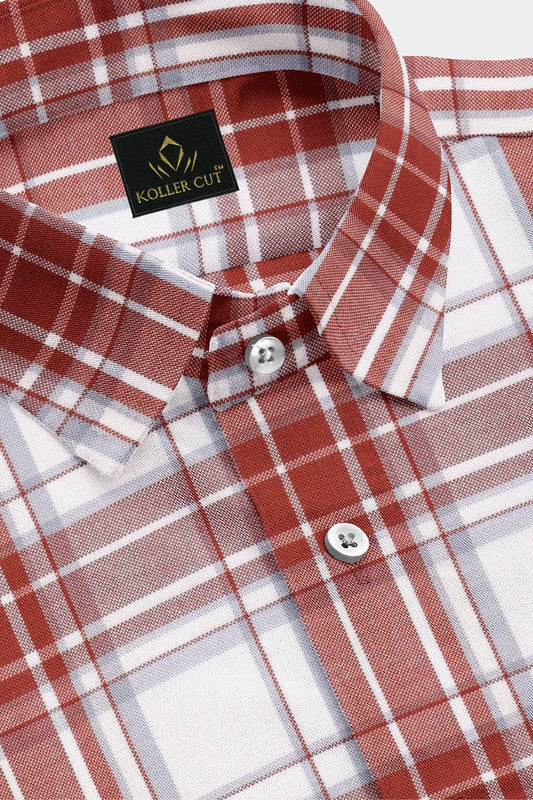 White with Cinnabar Red Checks Cotton Shirt Best Plus size in India